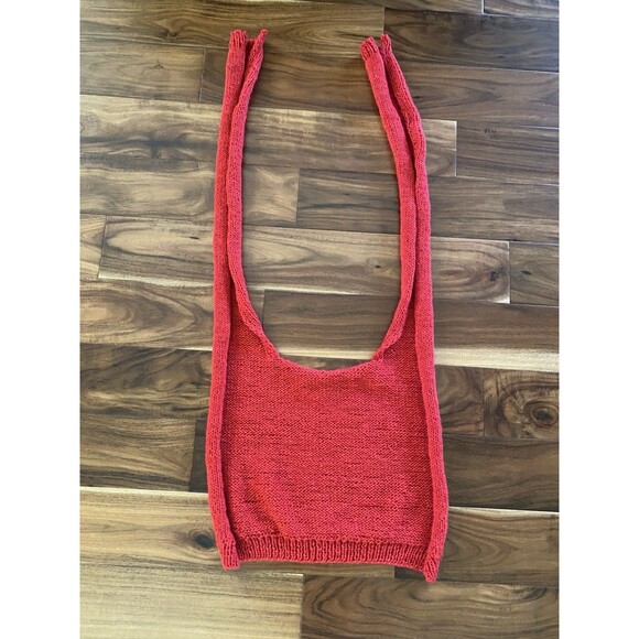 Handmade Knit Faked Sweater Shawl Red 50% Wool One Size - Picture 2 of 8